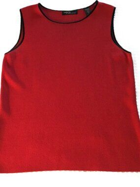 Valerie by Valerie Stevens Red Black Trim Knit Sleeveless Sweater Size S